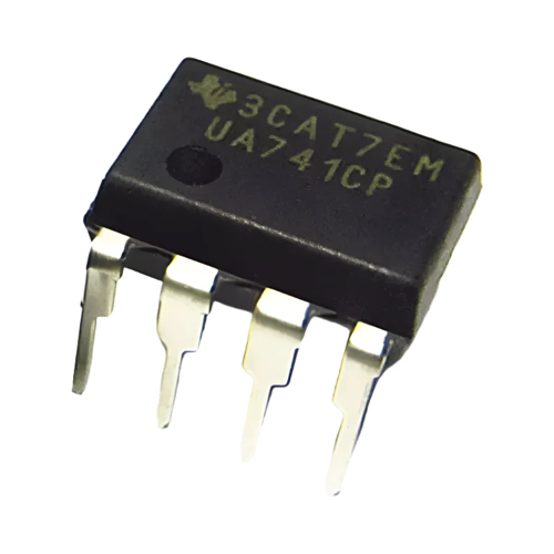 UA741CP / The UA741CP is a classic general-purpose operational amplifier widely used in analog circuit designs. It operates with dual power supplies typically ranging from ±5 V to ±18 V, providing stable and reliable amplification for a wide variety of applications. The device includes internal frequency compensation, allowing stable operation without the need for external compensation components. It features moderate input offset voltage, low output impedance, and high open-loop gain suitable for amplification, filtering, integration, differentiation, and comparator circuits. The UA741CP also includes internal short-circuit protection and offset null capability using external resistors. With a typical gain bandwidth around 1 MHz and a slew rate of approximately 0.5 V/µs, the UA741 remains widely used in educational electronics, instrumentation, signal conditioning circuits, and general analog applications. Packaged in an 8-pin PDIP package, the UA741CP is commonly used in through-hole designs and prototyping environments.