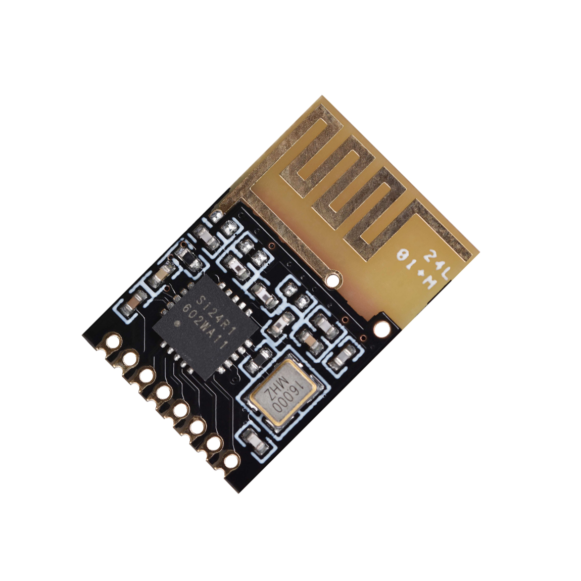 SI24R1-ZTX(NRF24L01) / The SI24R1-ZTX is a low-power 2.4 GHz ISM band RF transceiver designed for short-range wireless communication and is fully compatible with NRF24L01-type protocols. It operates in the 2400–2525 MHz frequency range using GFSK/FSK modulation and supports selectable data rates of 250 kbps, 1 Mbps, and 2 Mbps. The device operates with a supply voltage of 1.9 V to 3.6 V and features programmable transmit power up to approximately +7 dBm, with receiver sensitivity around -83 dBm. Typical current consumption is <15 mA in RX mode and <12 mA in TX mode (0 dBm), with ultra-low standby (<15 µA) and shutdown current (<1 µA), making it ideal for battery-powered applications.
<br><br>Mechanically, the device is available in a compact QFN-20 package (approx. 4 × 4 mm) or as integrated modules (~12 × 19 mm) with onboard crystal and RF matching network. It uses a 4-wire SPI interface (up to 10 MHz) and includes integrated FIFO buffers, ARQ protocol engine, and interrupt output for efficient MCU communication. It is widely used in wireless sensors, remote controls, smart home devices, IoT nodes, and low-power RF communication systems.