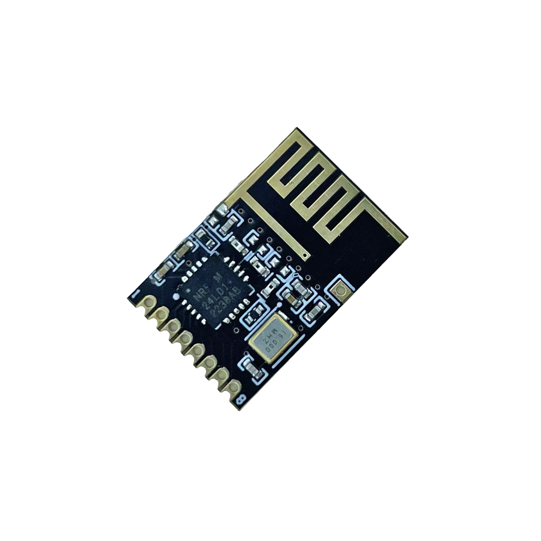 nRF24L01-MODS / The NRF24L01 module is a compact 2.4 GHz ISM band wireless transceiver module based on the Nordic Semiconductor nRF24L01+ IC, designed for low-power short-range communication. It operates within the 2.4–2.4835 GHz frequency range and supports selectable data rates of 250 kbps, 1 Mbps, and 2 Mbps using GFSK modulation. The module works with a supply voltage of 1.9 V to 3.6 V (typically 3.3 V), with transmit current around 11–13 mA and ultra-low standby/power-down currents in the µA/nA range, making it suitable for battery-powered systems. It features programmable output power up to 0 dBm and receiver sensitivity down to approximately -94 dBm, with typical communication range up to ~100 meters in open space depending on configuration.<br><br>Mechanically, the module integrates the RF transceiver IC, a 16 MHz crystal oscillator, passive components, and a PCB trace antenna on a compact board (typically ~15 × 29 mm). It exposes an 8-pin interface (VCC, GND, CE, CSN, SCK, MOSI, MISO, IRQ) and communicates via SPI interface up to 8–10 Mbps. The module is optimized for easy integration without RF design requirements and is widely used in IoT devices, wireless sensors, remote controls, home automation, and embedded communication systems.