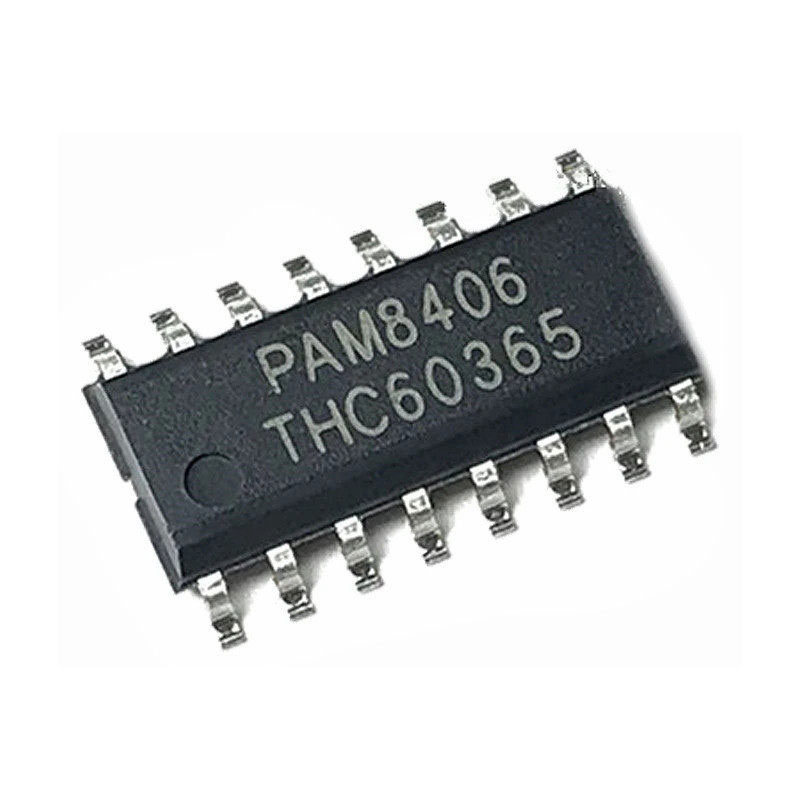 PAM8406DR / The PAM8406DR is a high-efficiency Class-D stereo audio amplifier developed by Diodes Incorporated, designed for compact and low-power audio applications. It delivers up to 5W per channel (2×5W) output power, making it suitable for portable speaker systems and embedded audio solutions.<br><br>Operating from a 2.5V to 5.5V supply range, the device is optimized for battery-powered and USB-powered applications, offering high efficiency and low heat dissipation. Its filterless architecture eliminates the need for external LC filters, reducing component count and simplifying PCB design.<br><br>The PAM8406DR features low total harmonic distortion (THD) and integrated noise reduction techniques, ensuring clear and stable audio output. It also includes built-in protection mechanisms such as thermal shutdown, short-circuit protection, and depop (pop-noise suppression) for reliable operation.<br><br>With a compact SOP-16 surface-mount package and stereo BTL (bridge-tied load) output configuration, the PAM8406DR is widely used in applications such as portable speakers, multimedia devices, DIY audio systems, toys, and IoT-based audio projects where efficient and compact sound amplification is required.