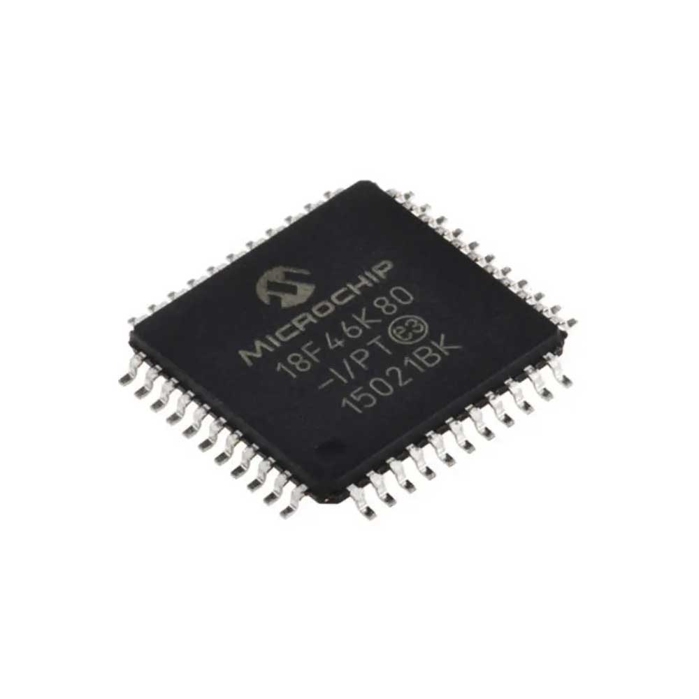 PIC18F46K80-I/PT / The PIC18F46K80-I/PT is an 8-bit microcontroller from the PIC18 family designed for automotive and industrial applications requiring integrated CAN communication. It operates with a supply voltage range of 1.8 V to 5.5 V and supports clock frequencies up to 64 MHz using an internal oscillator with PLL. The device features 64 KB Flash memory, 3.6 KB SRAM, and 1 KB EEPROM for flexible program and data storage.<br><br>
It includes an integrated CAN 2.0B module, along with multiple communication interfaces such as SPI, I²C, and USART. The microcontroller provides up to 35 I/O pins, a 10-bit ADC with multiple channels, PWM modules, timers, comparators, and an internal temperature indicator. It also supports low-power operation with multiple sleep modes, watchdog timer, brown-out reset, and fail-safe clock monitoring.
<br><br>
The PIC18F46K80-I/PT is widely used in automotive systems, industrial control, embedded communication systems, and applications requiring reliable CAN bus connectivity and robust peripheral integration.
<br>