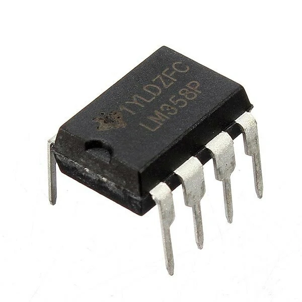 LM358N / The LM358N is a dual operational amplifier integrated circuit designed for a wide range of analog signal processing applications. It operates with a single power supply from approximately 3 V to 32 V or a dual supply of ±1.5 V to ±16 V, providing flexibility in various circuit designs. The device integrates two independent high-gain operational amplifiers with internally frequency-compensated architecture for stable operation. It features low input bias current, low input offset voltage, and a wide common-mode input voltage range that includes ground, allowing it to work effectively in single-supply applications. The LM358N also provides low power consumption and moderate gain bandwidth, typically around 1 MHz, making it suitable for amplification, filtering, signal conditioning, comparator circuits, and sensor interfaces. Packaged in an 8-pin PDIP package, the LM358N is widely used in industrial electronics, instrumentation, audio equipment, embedded systems, and general analog circuit designs.