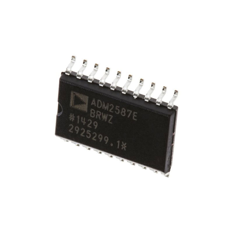 ADM2587EBRWZ-REEL7 / The ADM2587EBRWZ-REEL7 is a fully integrated, isolated RS-485/RS-422 transceiver from Analog Devices, featuring both signal and power isolation. It supports data rates up to 500 kbps and is suitable for high-speed communication over multipoint transmission lines. The device includes an integrated DC-DC power supply, eliminating the need for external isolation components. It offers ±15 kV ESD protection and operates with a single supply voltage ranging from 3 V to 5.5 V. The ADM2587EBRWZ-REEL7 is housed in a 20-lead wide-body SOIC package and is specified for an operating temperature range of -40°C to +85°C. 