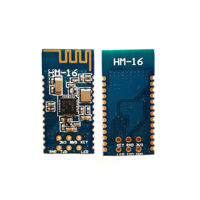 HM-16 / The HM-16 is a Bluetooth Low Energy (BLE) 4.2 module based on the TI CC2640 SoC, designed for low-power wireless communication in IoT and embedded systems. It operates in the 2.4 GHz ISM band and supports BLE 4.2 protocol, offering improved data throughput, enhanced privacy features, and extended packet capabilities. The module provides a UART interface with AT command support for easy configuration and integration with host microcontrollers. It supports both central (master) and peripheral (slave) modes and includes multiple GPIO interfaces for flexible application control. With optimized power consumption and reliable connectivity, the HM-16 is suitable for applications such as wearable devices, smart home automation, industrial monitoring, and wireless sensor networks.