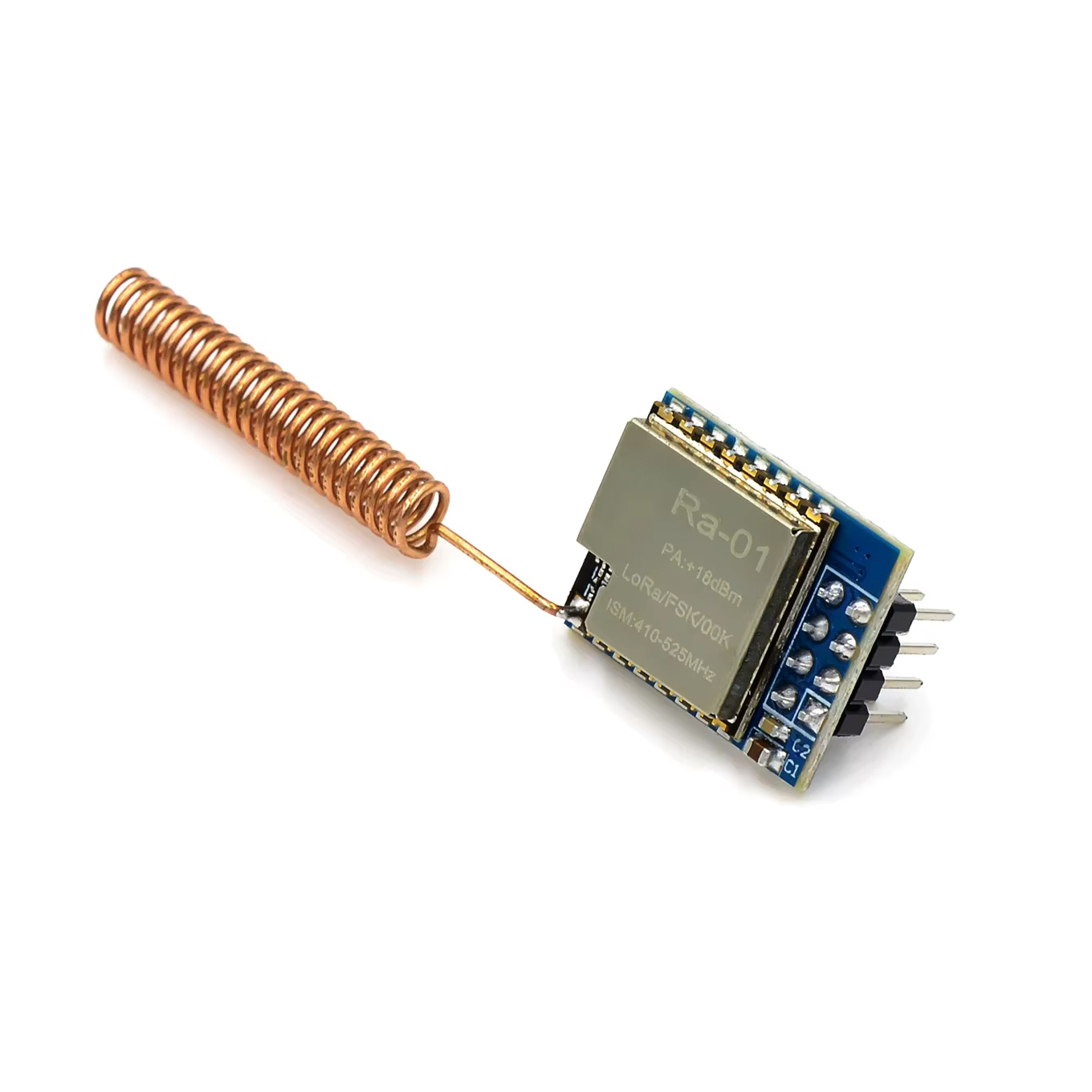 RA-01(SX1278) / The RA-01 (SX1278) is a high-performance LoRa RF transceiver module developed by Ai-Thinker, based on the Semtech SX1278 chipset. Operating in the 433 MHz ISM band, it is designed for long-range, low-power wireless communication applications requiring robust signal transmission and high interference immunity.<br><br>Utilizing LoRa spread spectrum modulation technology, the RA-01 achieves communication distances of several kilometers in open environments while maintaining ultra-low power consumption. It supports adjustable bandwidth, spreading factor, and coding rate, enabling designers to optimize performance for range, data rate, or power efficiency.<br><br>The module communicates via an SPI interface and includes multiple GPIOs for flexible control. With high receiver sensitivity (down to -148 dBm) and programmable output power up to +20 dBm, it ensures reliable data transmission even in challenging RF environments.<br><br>Its compact form factor and easy integration make the RA-01 ideal for applications such as smart agriculture, remote sensing, wireless meter reading, industrial monitoring, home automation, and IoT networks. The module is widely used in embedded systems requiring long-distance communication with minimal power consumption.