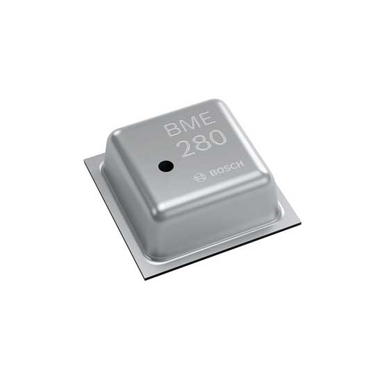 BME280 / The BME280 is a highly integrated environmental sensor that measures barometric pressure, temperature, and humidity in a single compact device. It operates with a supply voltage range of 1.71 V to 3.6 V and supports both I²C and SPI communication interfaces. The sensor provides pressure measurement from 300 hPa to 1100 hPa, temperature measurement with ±1°C accuracy, and humidity measurement with ±3% RH typical accuracy. It features low power consumption (as low as 1.8 µA in sleep mode) and includes built-in calibration and digital filtering for accurate and stable readings. The BME280 is widely used in weather stations, smart home devices, IoT systems, indoor navigation, and portable electronics requiring environmental monitoring.