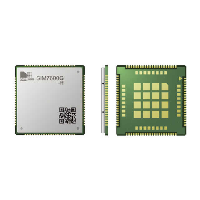 SIM7600G-H / The SIM7600G-H is a multi-band 4G LTE Cat-4 wireless communication module developed by SIMCom for global IoT and industrial connectivity applications. It supports LTE-FDD, LTE-TDD, WCDMA/HSPA+, and GSM/GPRS/EDGE networks, providing worldwide cellular compatibility. The module supports maximum data transfer rates up to 150 Mbps downlink and 50 Mbps uplink under LTE networks. It operates from a supply voltage range of approximately 3.0 V to 3.6 V and integrates multiple positioning systems including GPS, GLONASS, BeiDou, and Galileo for GNSS navigation capability. The SIM7600G-H offers rich industrial interfaces such as USB 2.0, UART, I²C, GPIO, PCM, and supports standard AT commands compatible with other SIM7500/SIM7600 series modules. The device includes built-in TCP/IP protocol stack support and advanced functions such as FOTA updates, SSL/TLS security, and VoLTE capability. Its compact SMT LCC/LGA package allows easy integration into applications such as telematics, industrial routers, surveillance systems, smart meters, and remote monitoring devices.