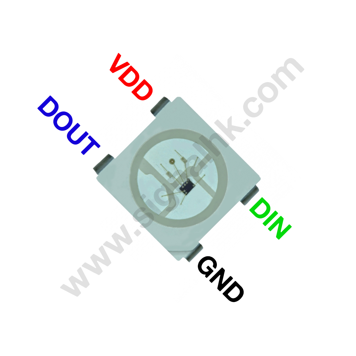 WS2812E-V5/W / The WS2812E-V5/W is an intelligent addressable RGB LED that integrates a control IC and RGB LED chip into a single 5050 SMD package. It operates with a supply voltage range of approximately 3.8 V to 5.5 V and uses a single-wire serial communication protocol, allowing multiple LEDs to be cascaded and individually controlled.
<br><br>
Each LED contains an internal digital interface, signal reshaping circuit, and constant current driver, ensuring consistent color output and reliable data transmission across long LED chains. It supports 24-bit color depth (8 bits per channel), enabling over 16 million colors with smooth brightness control.
<br><br>
The device includes an internal oscillator and latch circuit, reducing the need for external components and simplifying system design. With its integrated architecture and stable performance, the WS2812E-V5/W is widely used in LED strips, decorative lighting, display panels, gaming setups, and embedded systems requiring individually addressable RGB lighting.