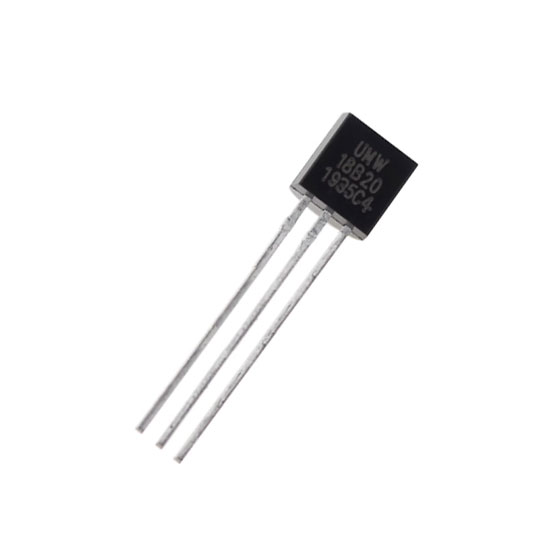 DS18B20 / The DS18B20 is a highly popular <strong>digital temperature sensor</strong> developed by <strong>Analog Devices (Maxim Integrated)</strong>, designed for accurate and reliable temperature measurement in a wide range of applications. It utilizes a <strong>1-Wire communication interface</strong>, allowing multiple devices to be connected using a single data line, significantly simplifying system wiring. <br><br>The device provides <strong>programmable resolution from 9-bit to 12-bit</strong>, delivering precise temperature readings with accuracy up to <strong>±0.5°C</strong> over a typical operating range. It supports a wide measurement range of approximately <strong>-55°C to +125°C</strong>, making it suitable for both industrial and consumer applications. <br><br>The DS18B20 operates with a supply voltage of <strong>3.0V to 5.5V</strong> and supports <strong>parasite power mode</strong>, allowing it to draw power directly from the data line when needed, which is ideal for remote sensing installations. <br><br>Each sensor contains a unique <strong>64-bit serial code</strong>, enabling multiple sensors to coexist on the same bus without address conflicts, making it ideal for distributed temperature monitoring systems. <br><br>The device integrates <strong>temperature-to-digital conversion, alarm threshold registers, and non-volatile memory</strong>, reducing the need for additional external components and simplifying system design. <br><br>Packaged in a standard <strong>TO-92 through-hole form factor</strong>, the DS18B20 is easy to integrate into both prototype and production environments. It is also widely available in sealed probe versions for use in harsh or outdoor conditions. <br><br>The <strong>DS18B20</strong> is widely used in applications such as <strong>HVAC systems, industrial monitoring, home automation, IoT devices, environmental sensing, and embedded control systems</strong>, where accurate, low-cost, and easy-to-use digital temperature sensing is required.