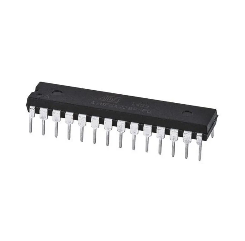 ATMEGA328P-PU / The ATmega328P-PU is a high-performance, low-power CMOS 8-bit microcontroller based on the AVR enhanced RISC architecture. It operates with a supply voltage range of 1.8–5.5 V and supports a maximum clock frequency of 20 MHz. The device delivers up to 20 MIPS throughput at 20 MHz while maintaining low power consumption. It integrates 32 KB of in-system programmable Flash memory with read-while-write capability, 2 KB SRAM, and 1 KB EEPROM for non-volatile data storage. The microcontroller provides 23 programmable digital I/O lines and supports multiple communication interfaces including SPI, I²C (TWI), and USART. It features a 10-bit ADC with 6 analog input channels, 6 PWM outputs, three timer/counters, an analog comparator, and internal interrupts. Additional reliability and power-management features include brown-out detection, watchdog timer, internal oscillator options, and several programmable sleep modes designed for energy-efficient embedded systems.
