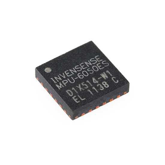 MPU-6050 / The MPU-6050 is a 6-axis motion tracking sensor that combines a 3-axis gyroscope and a 3-axis accelerometer in a single chip. It operates with a supply voltage range of 2.3 V to 3.4 V and communicates via an I²C interface. The device features a built-in Digital Motion Processor (DMP) that offloads complex motion processing tasks from the host microcontroller. It provides selectable full-scale ranges for the gyroscope (±250, ±500, ±1000, ±2000 °/s) and accelerometer (±2g, ±4g, ±8g, ±16g). The MPU-6050 includes an internal temperature sensor, programmable digital filters, and interrupt capabilities. It is widely used in robotics, drones, gaming controllers, motion tracking systems, stabilization platforms, and embedded applications requiring precise motion sensing.