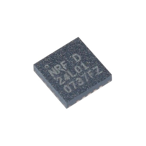 NRF24L01P-R7 / The NRF24L01P-R7 is a highly integrated single-chip 2.4 GHz RF transceiver from Nordic Semiconductor designed for ultra-low-power wireless communication applications. It operates in the worldwide 2.4–2.525 GHz ISM band and supports on-air data rates of 250 kbps, 1 Mbps, and 2 Mbps using GFSK modulation. The device operates from a supply voltage of 1.9–3.6 V and communicates with the host microcontroller via a high-speed SPI interface. It integrates Nordic’s Enhanced ShockBurst™ protocol engine, which automatically handles packet formatting, addressing, acknowledgements, and retransmissions to reduce MCU workload. The transceiver includes multiple data pipes for star-network topologies, programmable RF output power up to 0 dBm, and receiver sensitivity down to approximately −94 dBm depending on data rate. Additional features include low standby current, fast startup times, internal voltage regulator, integrated frequency synthesizer, and compact 20-pin QFN package, making it suitable for wireless sensors, remote controls, gaming peripherals, industrial monitoring, and IoT communication systems.
