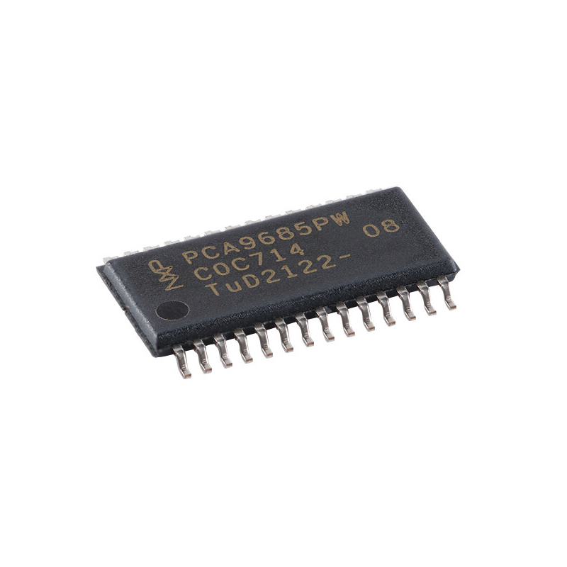 PCA9685PW,118 / The PCA9685PW,118 is a highly integrated 16-channel PWM LED driver developed by NXP Semiconductors, designed for precise control of LEDs, servos, and other PWM-based devices via an I2C interface. Each of the 16 output channels features independent 12-bit PWM resolution (4096 steps), allowing fine-grained brightness or position control.<br><br>Operating with a supply voltage range of 2.3V to 5.5V, the device supports Fast-mode Plus (Fm+) I2C communication up to 1 MHz, enabling high-speed data transfer and efficient multi-device communication. The PWM frequency is programmable (typically from ~24 Hz to 1.5 kHz), making it suitable for both LED dimming and servo motor control applications.<br><br>Each output can sink up to 25 mA and can be configured as open-drain or totem-pole, allowing direct LED driving or control of external power stages. The device also supports staggered output timing to reduce inrush current and improve system stability.<br><br>Housed in a compact TSSOP-28 surface-mount package and supplied in tape-and-reel format, the PCA9685PW,118 is widely used in applications such as LED lighting systems, RGB backlighting, robotics (servo control), industrial automation, and IoT-based control systems requiring multiple PWM outputs.