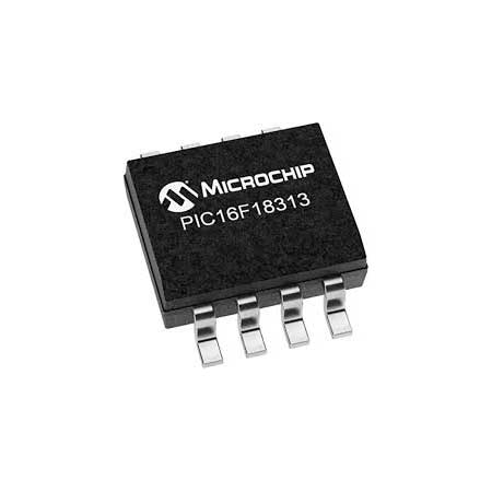 PIC16F18313-I/SN / Description: The PIC16F18313-I/SN is an 8-bit microcontroller from the enhanced mid-range PIC16 family, designed for low-power and cost-sensitive embedded applications. It operates with a supply voltage range of 1.8 V to 5.5 V and supports clock frequencies up to 32 MHz using an internal oscillator. The device features 3.5 KB Flash memory, 256 bytes of SRAM, and 256 bytes of EEPROM for flexible program and data storage.<br><br>
It includes multiple peripherals such as a 10-bit ADC, PWM modules, timers, comparators, and configurable logic cells (CLC) for hardware-based logic implementation. Communication interfaces include EUSART, SPI, and I²C, enabling versatile connectivity. The microcontroller also integrates features like numerically controlled oscillator (NCO), watchdog timer, brown-out reset, and multiple low-power sleep modes.
<br><br>
With up to 6 I/O pins available in the compact 8-pin package, the PIC16F18313-I/SN is ideal for space-constrained applications such as sensor interfaces, LED control, small embedded systems, and IoT devices requiring low power consumption and flexible peripheral integration.