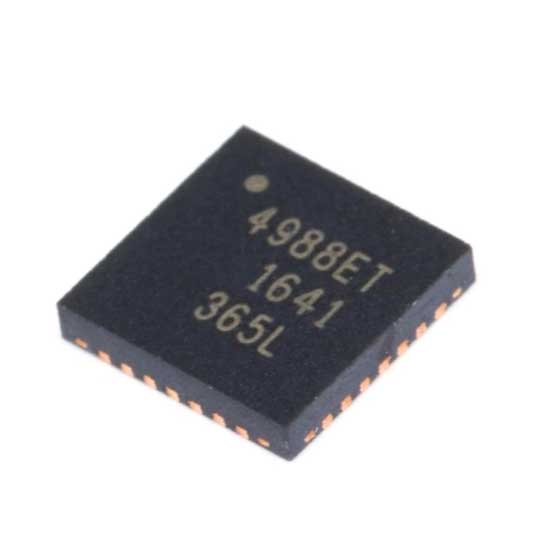 A4988SETTR-T / The A4988SETTR-T is a complete microstepping stepper motor driver with built-in translator, designed for easy control of bipolar stepper motors. It operates with a motor supply voltage range of 8 V to 35 V and logic supply from 3 V to 5.5 V. The device supports full-step, half-step, quarter-step, eighth-step, and sixteenth-step microstepping modes, enabling smooth and precise motor control. It includes internal current regulation with adjustable current limiting via an external sense resistor, ensuring safe operation of the motor. The A4988 integrates protection features such as overcurrent protection, thermal shutdown, undervoltage lockout, and short-to-ground protection. It is widely used in 3D printers, CNC machines, robotics, and motion control systems requiring compact and efficient stepper motor driving solutions.