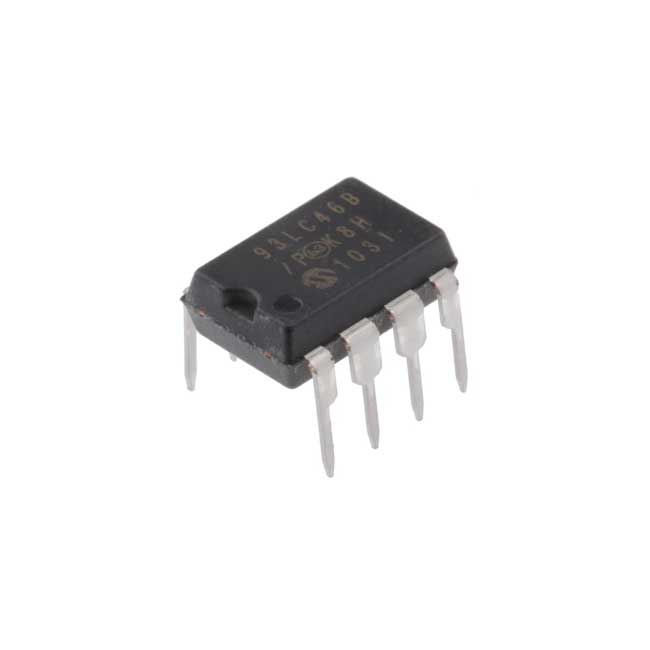 93LC46B-I/P / The 93LC46B-I/P is a 1Kbit (1024-bit) serial EEPROM designed for non-volatile data storage using a Microwire-compatible 3-wire interface. It operates with a supply voltage range of 2.5 V to 5.5 V and supports both 8-bit and 16-bit data organization selectable via the ORG pin. The device offers clock frequencies up to approximately 2 MHz and supports byte, word, and page write operations with a typical write cycle time of around 5 ms. It features hardware write protection, low power consumption, and high endurance (typically up to 1 million write cycles) with long data retention. The 93LC46B-I/P is commonly used in configuration storage, industrial electronics, automotive systems, and embedded applications requiring simple and reliable serial EEPROM memory.
