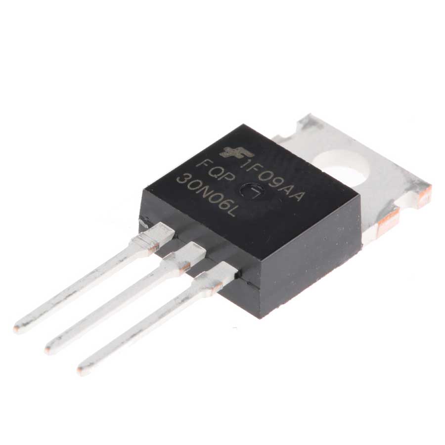 FQP30N06L / The FQP30N06L is a logic-level N-channel power MOSFET designed for efficient low-voltage switching applications. It features a drain-source voltage rating of 60 V and a continuous drain current up to approximately 32 A. The device offers low on-resistance (Rds(on)) typically around 0.035 Ω at Vgs = 10 V, enabling reduced conduction losses and improved efficiency. It supports low gate threshold voltage (around 1–2.5 V), allowing direct drive from microcontrollers and logic circuits. The MOSFET is built using advanced DMOS technology, providing fast switching performance, low gate charge (~15 nC), and high avalanche capability. The FQP30N06L is widely used in DC-DC converters, motor control, power supplies, and battery-powered systems requiring efficient and reliable switching.