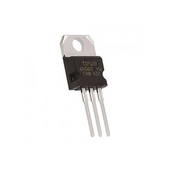 TIP122 / The TIP122 is an NPN Darlington power transistor designed for high-gain amplification and switching applications. It features a maximum collector-emitter voltage of 100 V and supports continuous collector currents up to approximately 5 A. The Darlington configuration provides very high DC current gain (hFE typically around 1000 or more), allowing it to be driven with low base current. The device includes an internal base-emitter resistor to improve switching performance. Due to its structure, it has a higher saturation voltage compared to standard BJTs (typically around 2 V). The TIP122 is commonly used in motor drivers, relay control, LED driving, power switching circuits, and general-purpose amplification applications.