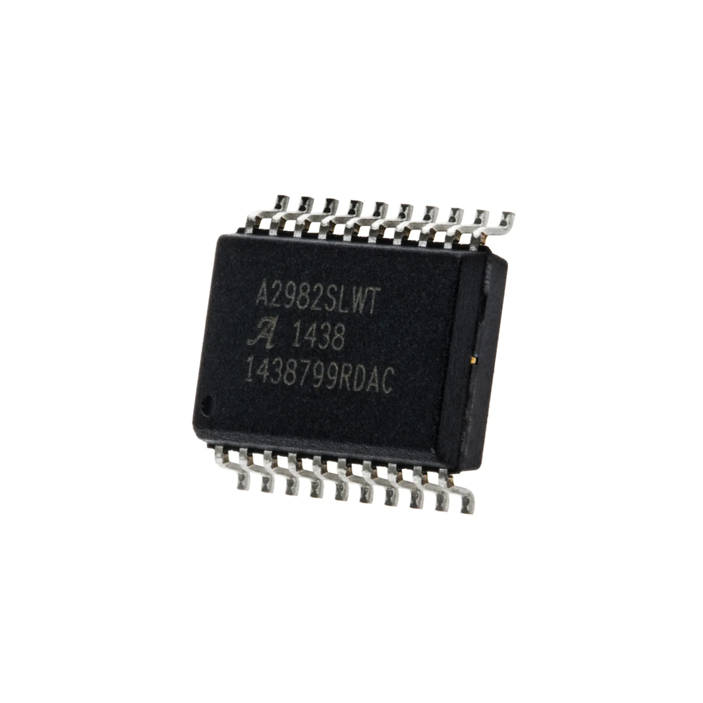A2982SLWTR-T / The A2982SLWTR-T is a versatile <strong>8-channel high-side source driver IC</strong> developed by <strong>Allegro MicroSystems</strong>, designed to interface low-level logic signals with high-current loads in industrial and embedded applications. It integrates <strong>eight independent driver outputs</strong> in a single package, simplifying circuit design and reducing component count. <br><br>This device supports <strong>output voltages up to 50V</strong> and provides up to <strong>500mA source current per channel</strong>, making it suitable for driving relays, solenoids, lamps, stepper motors, and LED loads. It utilizes a <strong>Darlington transistor array structure</strong>, enabling strong current amplification and reliable high-side switching performance. <br><br>The A2982SLWTR-T features <strong>TTL, CMOS, PMOS, and DTL compatible inputs</strong>, allowing direct interfacing with a wide range of logic devices including microcontrollers and digital ICs. It operates without requiring a dedicated logic supply, simplifying integration into various system architectures. <br><br>Designed for robustness, the IC includes <strong>transient-protected outputs</strong> and supports reliable operation across a temperature range of <strong>-20°C to +85°C</strong>, making it suitable for industrial environments. <br><br>The device is optimized for high-side switching applications where separate logic and load grounds are required, improving system flexibility and noise immunity. Its architecture enables efficient control of multiple loads from a single control interface. <br><br>Encapsulated in a compact <strong>20-pin SOIC wide-body surface-mount package</strong>, the A2982SLWTR-T is suitable for high-density PCB layouts while maintaining good thermal performance. <br><br>The <strong>A2982SLWTR-T</strong> is widely used in <strong>industrial automation, relay and solenoid driving, LED control systems, motor control circuits, and general-purpose high-side switching applications</strong>, where reliable multi-channel load driving is required.