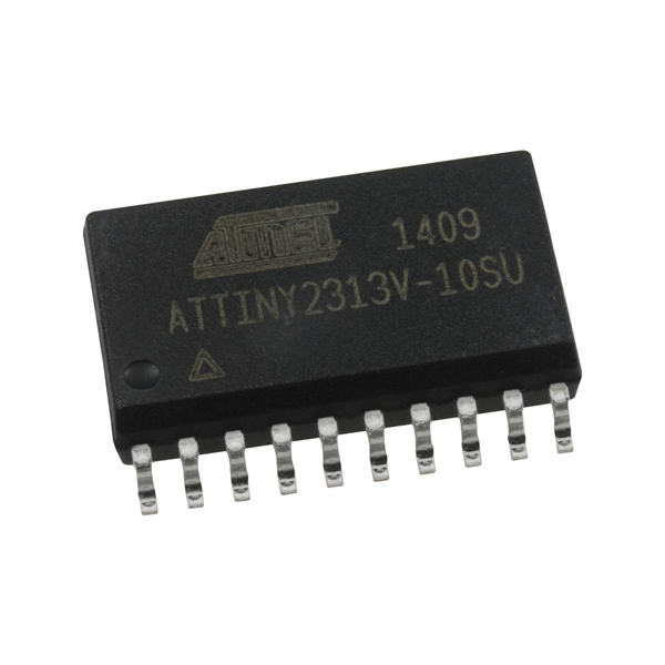 ATTINY2313V-10SU / The ATTINY2313V-10SU is an 8-bit AVR microcontroller designed for compact and low-power embedded applications. It operates with a supply voltage range of 1.8 V to 5.5 V and supports clock frequencies up to 10 MHz.<BR><BR>
The device features 2 KB of Flash memory, 128 bytes of SRAM, and 128 bytes of EEPROM for program and data storage. It provides up to 18 programmable I/O pins and includes peripherals such as timers, PWM channels, analog comparator, watchdog timer, and interrupt system.
<BR><BR>
Communication interfaces include SPI and USART, enabling flexible connectivity with external devices. The microcontroller uses an internal oscillator and supports multiple low-power modes such as idle and power-down, making it suitable for energy-efficient designs.
<BR><BR>
The ATTINY2313V-10SU is widely used in industrial control, simple automation systems, consumer electronics, and embedded applications where small size, low cost, and reliable performance are required.

