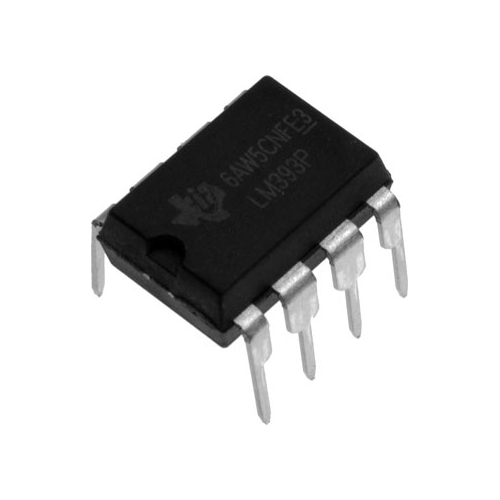 LM393N / The LM393N is a dual differential voltage comparator designed for a wide range of analog signal comparison applications. It operates from a single supply voltage range of approximately 2 V to 36 V or dual supplies of ±1 V to ±18 V, providing flexibility in various electronic circuits. The device contains two independent precision voltage comparators with open-collector outputs that allow wired-AND configurations and easy interface with different logic levels. The LM393N features low power consumption, low input bias current, and a wide common-mode input voltage range that includes ground, making it suitable for single-supply systems. It provides fast response times and stable operation across a wide temperature range. Packaged in an 8-pin PDIP package, the LM393N is widely used in level detection circuits, zero-crossing detectors, oscillators, sensor signal processing, battery monitoring, and general comparator applications in embedded and industrial electronics.